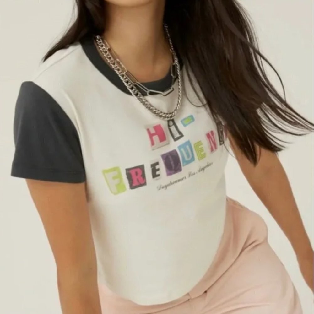 Daydreamer White 100% Cotton Hi-Frequency Short Sleeve Babydoll Tee NWOT